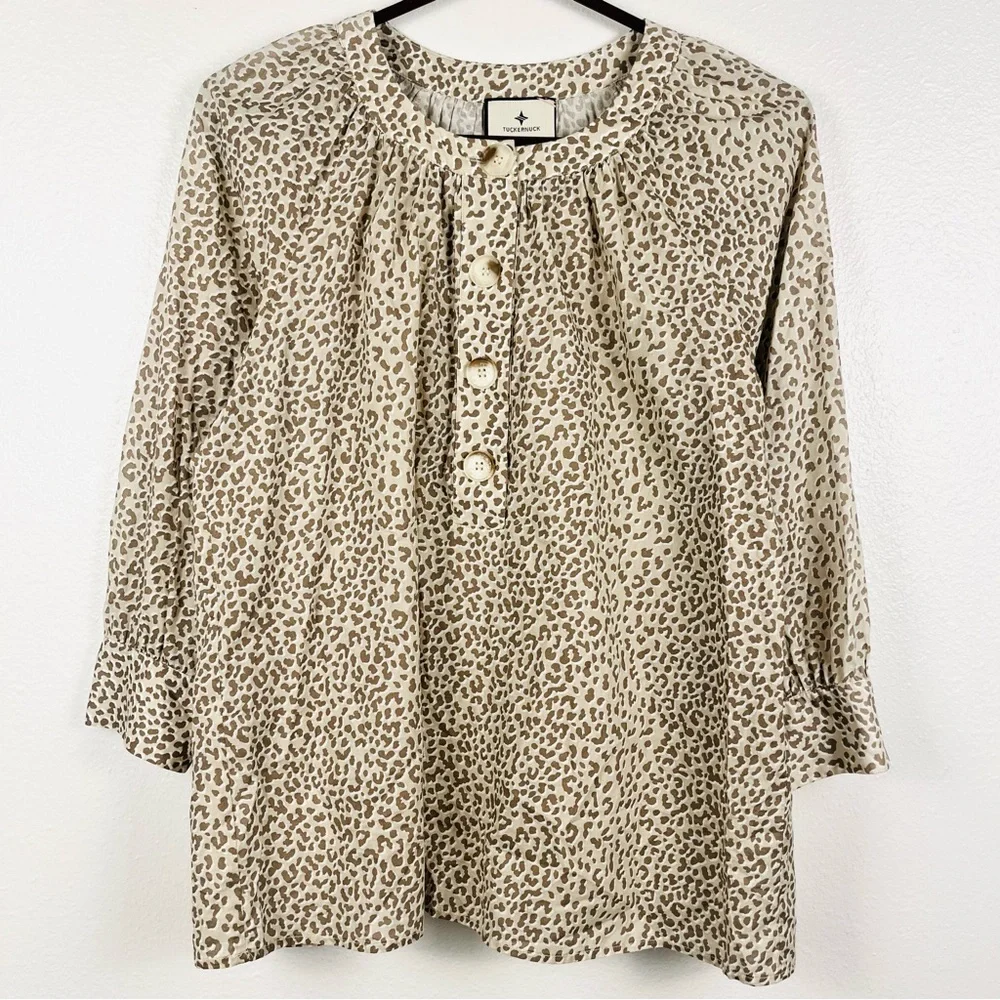 Tuckernuck Leopard Animal Print Brannen Cotton Popover Blouse Top Small